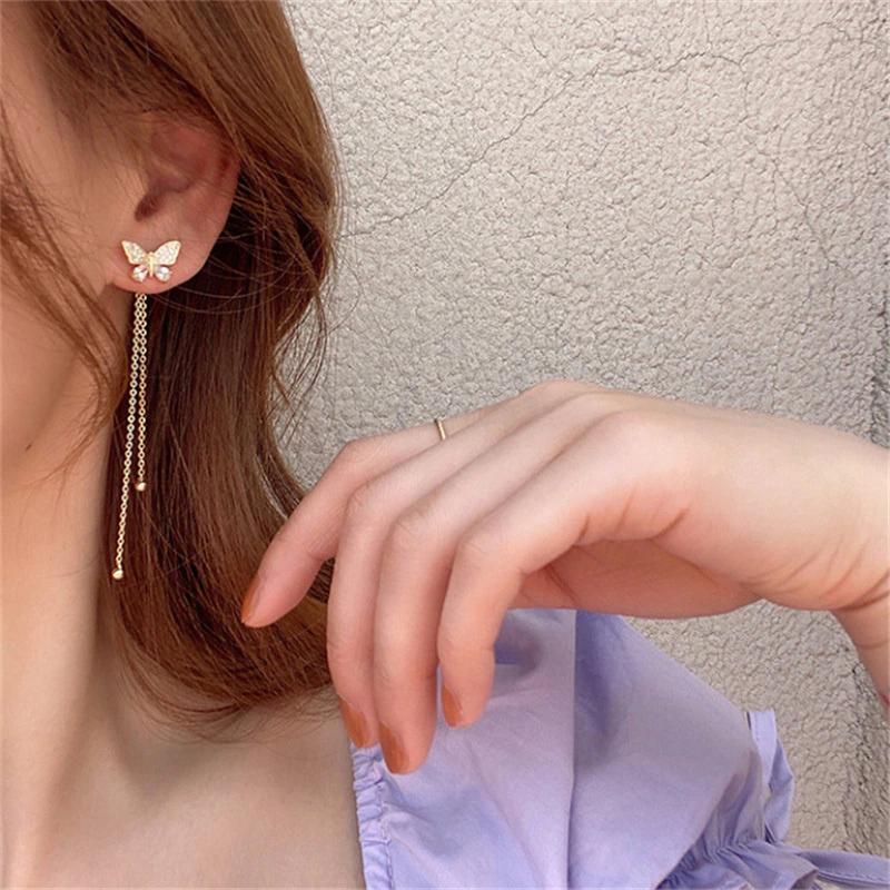 AVR JEWELS New Trendy Long Tassel Butterfly Drop Earrings Gold Color 2022 Modern Women Hanging Earrings Summer Jewelry Girls Party Gift