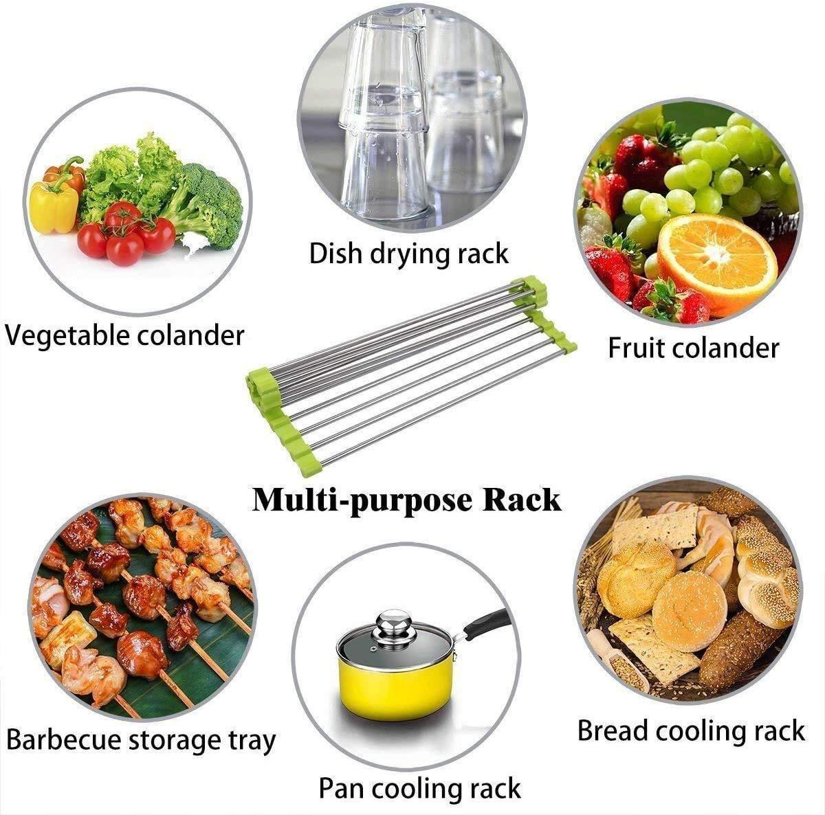 Sink Draining Rack- Stainless Steel Foldable/Roll-Up Over Sink Dish Drainer Drying Rack(Assorted Color)